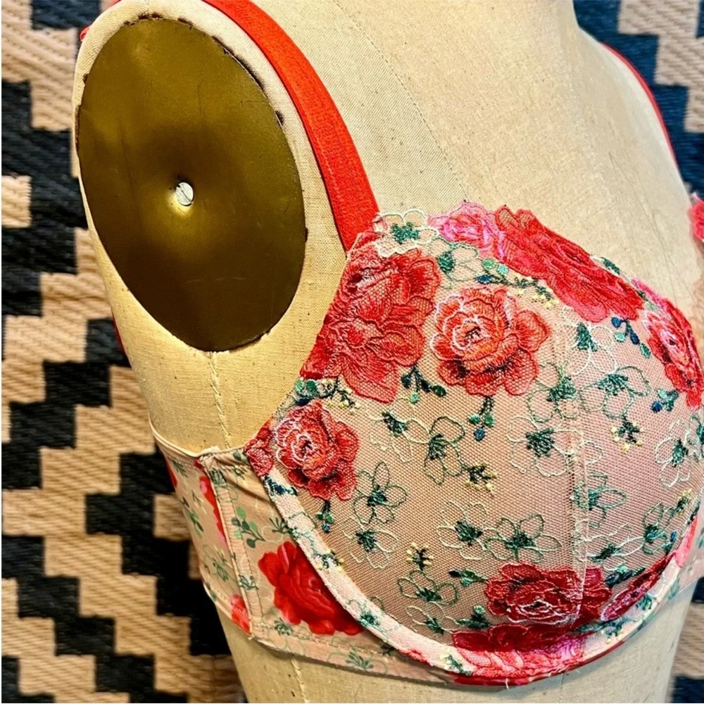 NWT Victoria's Secret Dream Angels Lace Underwire Red Floral Size 42DD